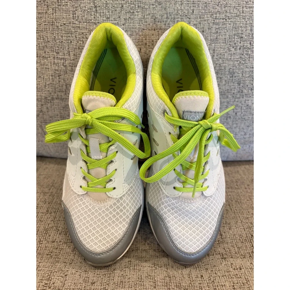 Vionic Womens White Silver Lime Green Active Walking Sneakers 1st Ray Tech